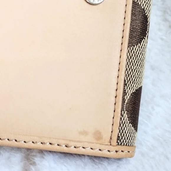 ๐ Vintage Y2K Coach Hampton Khaki Signature Stripe Compact Clutch Wallet - Picture 10 of 12